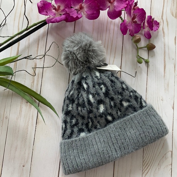 Accessories - Leopard Print Knitted Pom Pom Beanie